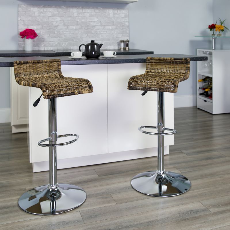 Flash Furniture Contemporary Wicker Adjustable Height Barstool with Waterfall Seat and Chrome Base, 2 of 6