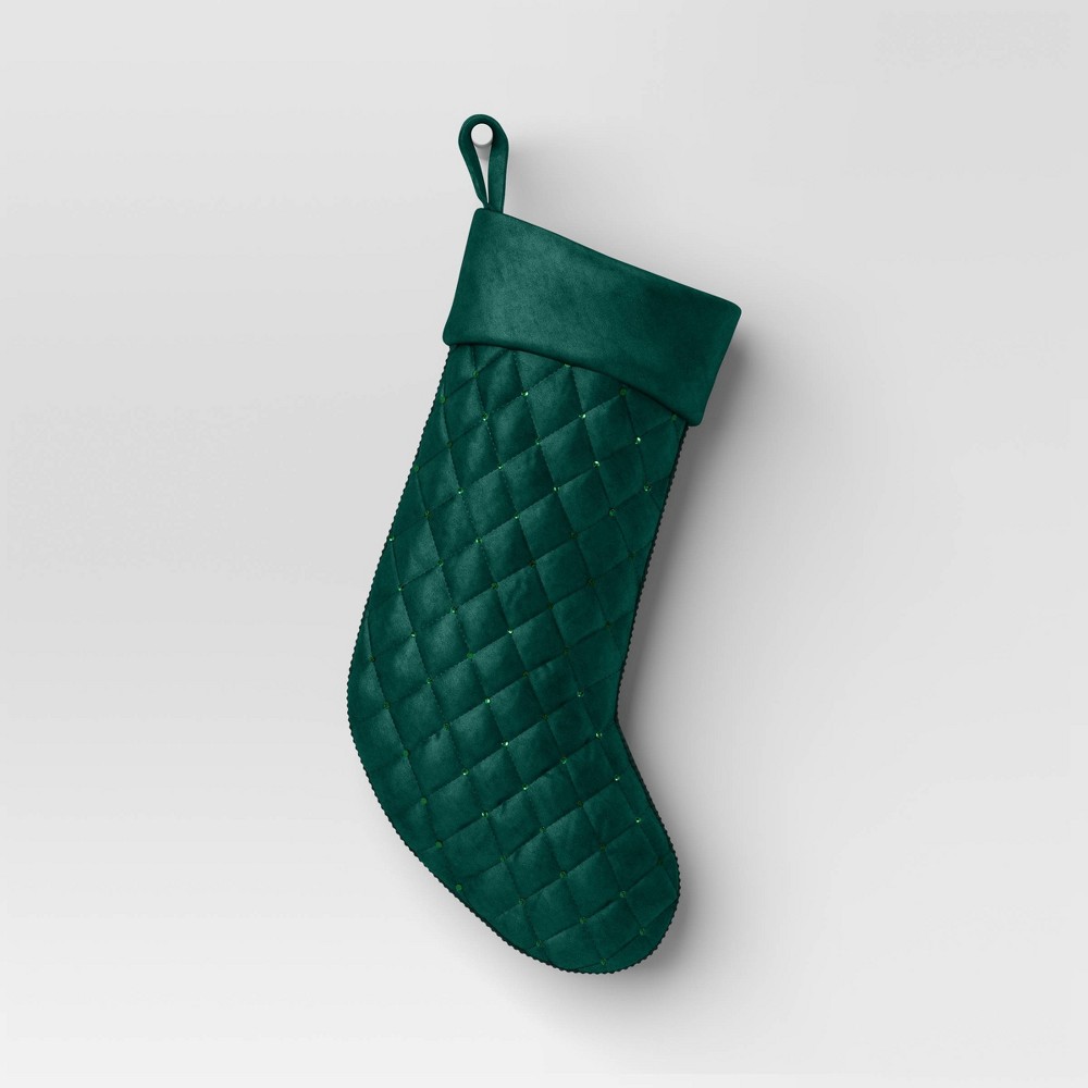 20" Quilted Velvet with Sequined Embroidery Christmas Stocking Green - Wondershop™