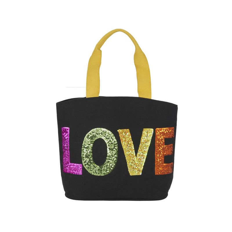 Mina Victory Sequin "Love" 22" x 15" x 6" Beach Bag with Matching Clutch Black, 4 of 9