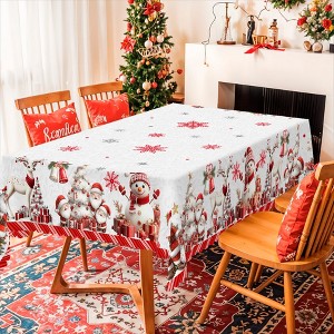 Christmas Tablecloth, Winter Snowman Christmas House Christmas Trees Tablecloth Washable Tablecloth for Party Picnic Dinner Decor - 1 of 4