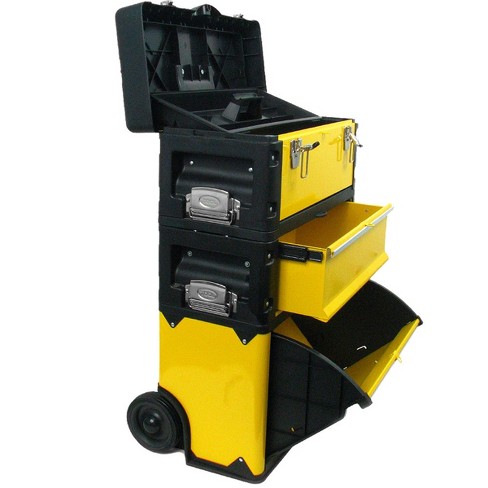 Rolling Tool Box with Wheels, Foldable Comfort Handle, and