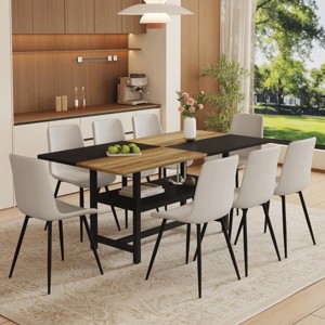 71" Modern Black Square Dining Table Set with Storage Shelf and 6 PU Upholstered Armless Chairs, Ideal for Kitchen or Apartment -3irtyhousy - 1 of 4