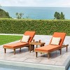 Nadine 3pc Outdoor Acacia Wood Chaise Lounge Set with Cushions - Teak/Orange - Christopher Knight Home - 2 of 4