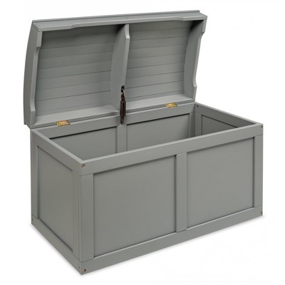 Gray Wooden Barrel Top Toy Chest with Safety Hinge