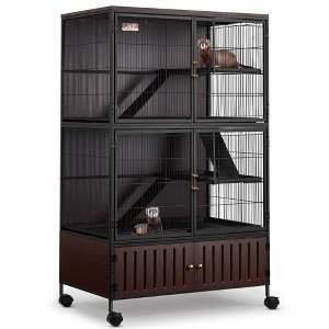60" 3-Level Ferret Cage w/Wheels - Multi-Level Small Animal Habitat for Chinchillas/Guinea Pigs/Rats, Lockable Doors & Storage, Black - 1 of 4