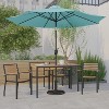 Emma and Oliver7 Piece Patio Table Set - 4 Synthetic Faux Teak Stackable Chairs - Faux Teak Table - Umbrella with Base - 2 of 4