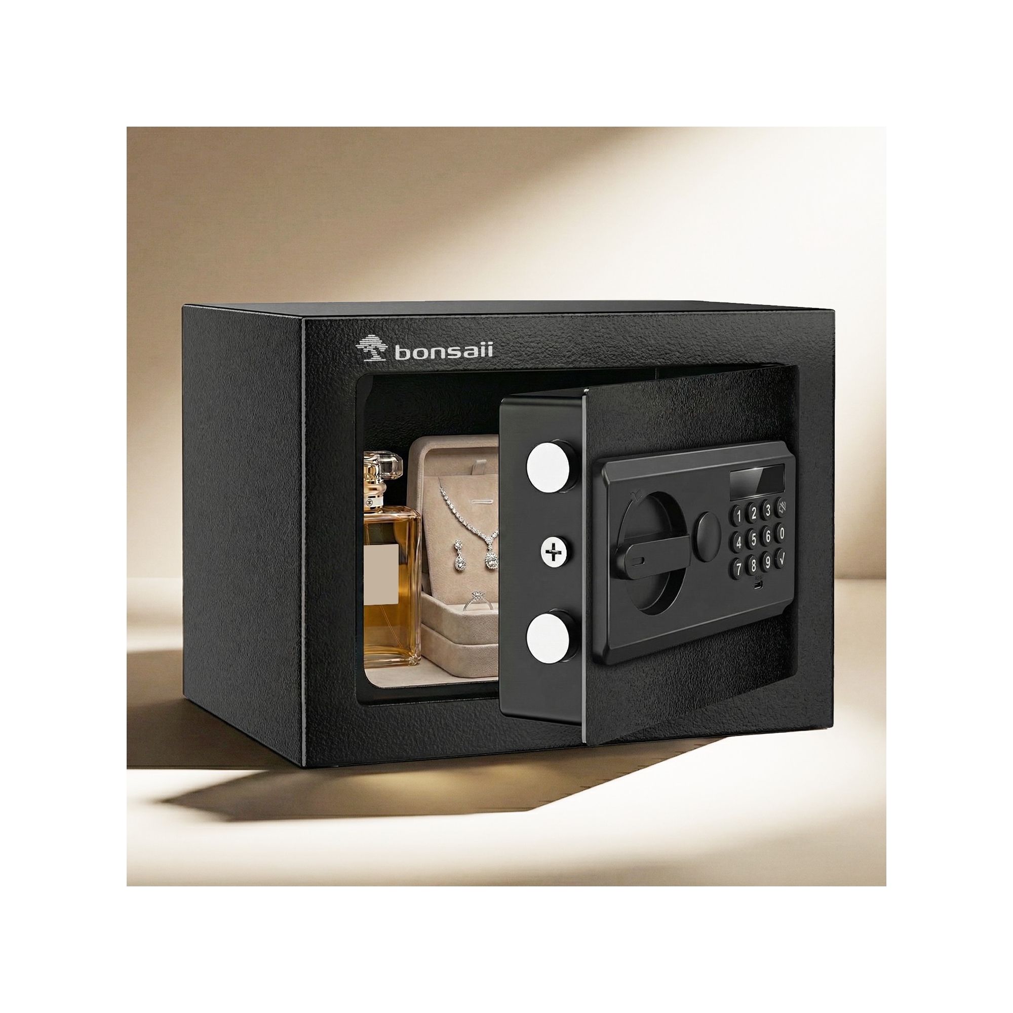 Bonsaii 0.23 Cu Ft Premium Safe Box with Keypad, Type-C Emergency Power, Dual Steel Bolts & Removable Shelf for Home/Office Storage