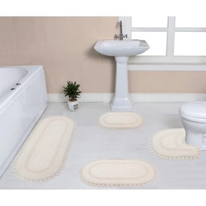 Hampton Crochet Collection Cotton Reversible Tufted Set of 4 Bath Rug Set - Home Weavers - 1 of 4