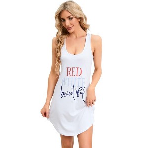 Women Tank Sleep Dress Sleeveless Lace Back Nightgowns Comfy Sleepshirt Cute Printed Sleepwear Sexy Crossover Sleep Dress - 1 of 4