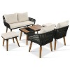 Kiki 6-Piece Woven Rope Patio Conversation Set with Acacia Wood Cool Bar Table, Outdoor Furniture with 2 Stools - Maison Boucle - 4 of 4