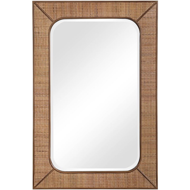 Uttermost Rectangular Vanity Accent Wall Mirror Modern Beveled Maple Stain Rattan Frame 28" Wide for Bathroom Bedroom Living Room, 1 of 2