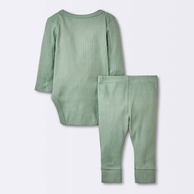 Baby Basic Wide Rib Side Snap Bodysuit &#38; Pants Set - Cloud Island&#8482; Green, 3 of 6
