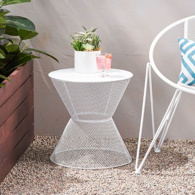 NicBex 16" Hourglass Iron Accent Table, Open Cage Bistro Table,  Metal Side Table Outdoor/Indoor for Bohemian Gardens & Decks