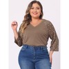 Agnes Orinda Women's Plus Size Top Raglan Floral Print V Neck 3/4 Sleeve Peasant Blouse - 2 of 4
