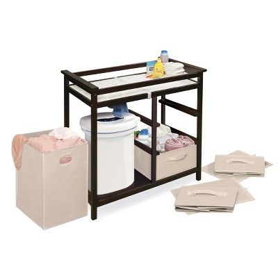 Espresso Baby Changing Table with Hamper and Drawers