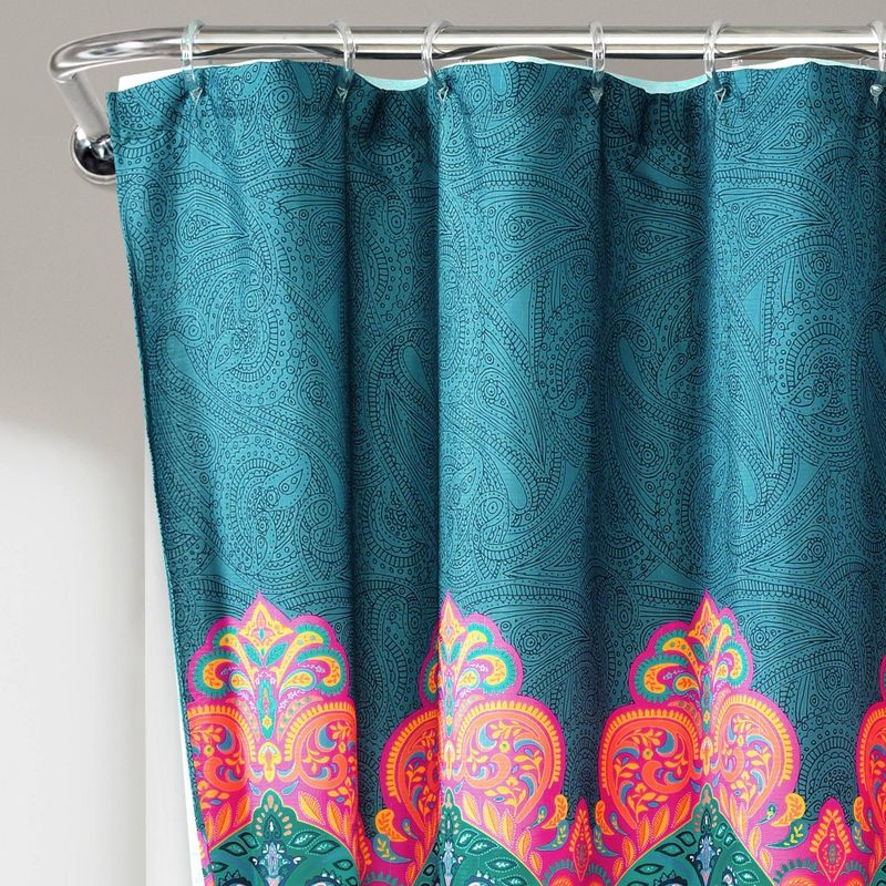 14pc Boho Chic Shower Curtain with Peva Lining and Rings Set Navy - Lush D&#233;cor, 3 of 10