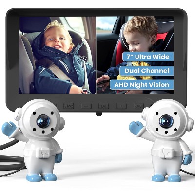 GROWNSY Baby Car Camera for 2 Kids, 7 in Ultrawide AHD Car Baby Monitor with 2 Camera, Night Vision
