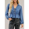 Women's washed cotton denim double tie front long sleeve top - Idem Ditto - 2 of 4