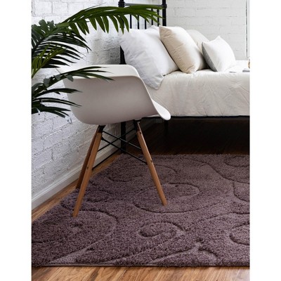 Violet Floral Shag Synthetic 5' x 8' Area Rug