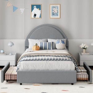 Bed Frame with Storage Drawers, Upholstered Boucle Platform Bed with Round Headboard, Heavy Duty & Noise Free, No Box Spring Needed - 1 of 4