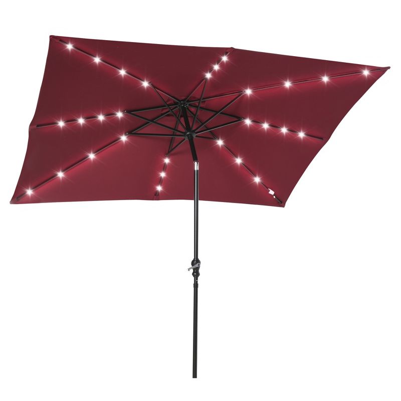 Outsunny 9' x 7' Patio Umbrella Outdoor Table Market Umbrella with Crank, Solar LED Lights, 45° Tilt, Push-Button Operation, for Deck, Backyard, Pool and Lawn, 4 of 7