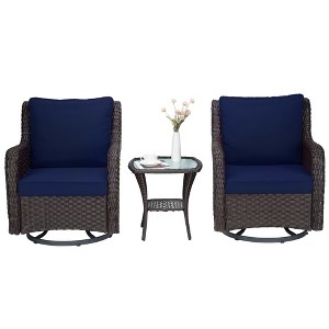 GustoWave 3-Piece Outdoor Swivel Glider Set with Table | 360° Rotating Wicker Chairs & 4" Thick Cushions for Patio, Balcony, Deck - 1 of 4