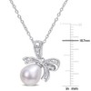 EVERLY JEWELRY | Sterling Silver 8.5-9mm Cultured Freshwater Pearl and Diamond Accent Bow Pendant with Chain - 18 in - 3 of 4