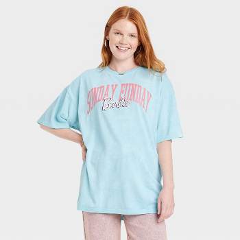 Women's Barbie Sunday Funday Oversized Short Sleeve Graphic T-Shirt - Blue