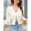 2025 Women's 3/4 Sleeve Crochet Knit Open Front Cardigan Cropped Shrug Bolero Lightweight Sweaters Tops - 3 of 4