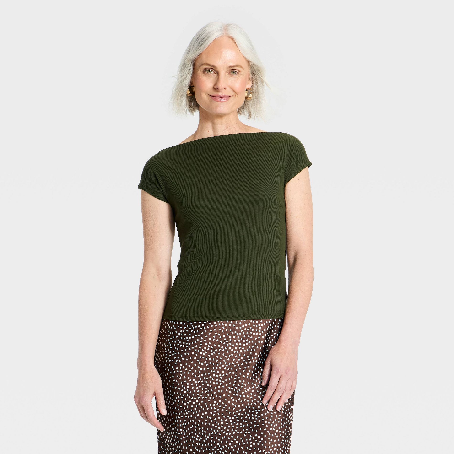 Women's Cap Sleeve Boat Neck T-Shirt - A New Day™ Olive Green XS