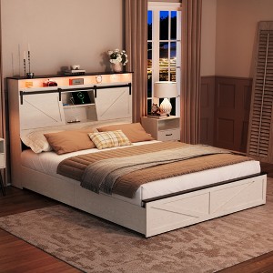 CIPACHO White Farmhouse Full Size Bed Frame with Storage Headboard Drawers Charging Station - 1 of 4