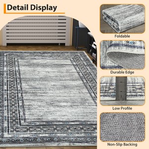 Washable Area Rug Modern Geometric Bordered Rug Low Pile Non Slip Floor Carpet, Soft Non Shedding Thin Rug, Distressed Rug for Bedroom Living Room - 1 of 4