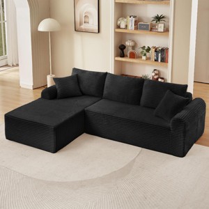 Wide Modern Corduroy Sectional Sofa with Arched Armrests and Non-Slip Base for Living Room -3irtyhousy - 1 of 4
