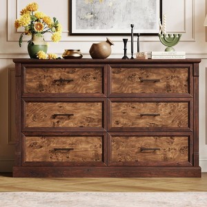 47" Farmhouse 6 Drawer Dresser, Rustic Wood Chest Organizer, Bedroom Storage Cabinet for Living Room, Hallway, Entryway - 1 of 4