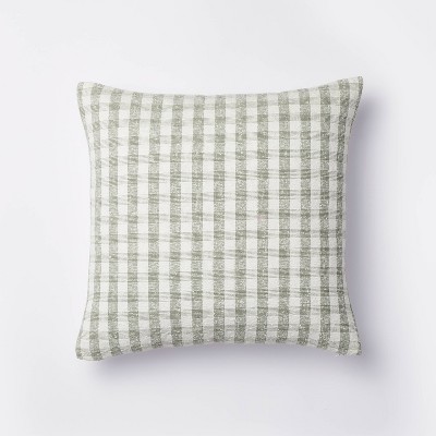 Square Slub Gingham Decorative Throw Pillow White/Light Teal Green - Threshold™ designed with Studio McGee