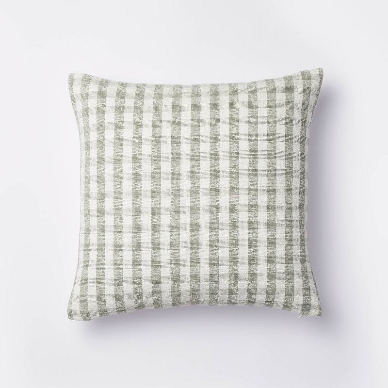 Square Slub Gingham Decorative Throw Pillow White/Light Teal Green - Threshold&#8482; designed with Studio McGee, 1 of 12