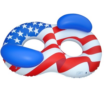 Swimline 65" Inflatable 2-Person Patriotic American Flag Duo Circular Swimming Pool Lounger - Red/Blue