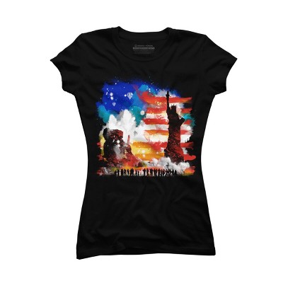 Junior's Design By Humans July 4th American Sunrise State of Liberty By kharmazero T-Shirt