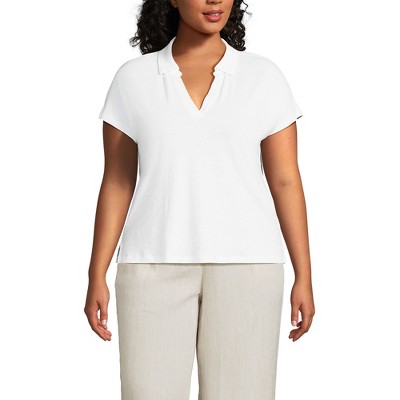 Lands' End Women's Linen Blend Johnny Collar Polo