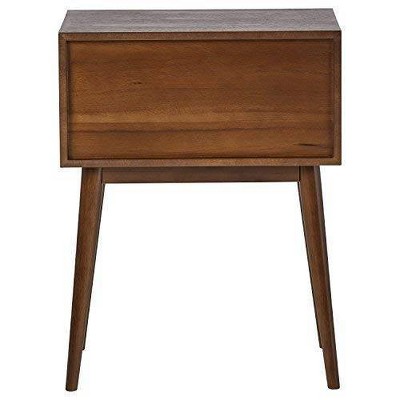 Calvin Mid-Century Brown Wood Side Table with Storage Drawer