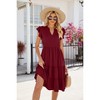 Women's V-Neck Lotus Leaf Sleeve Short Sleeve Casual Midi Dress - 4 of 4