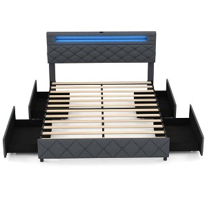 Costway Full/Queen Size Bed Frame with Led Lights & Charging Station & Modern Upholstered Bed - 1 of 4