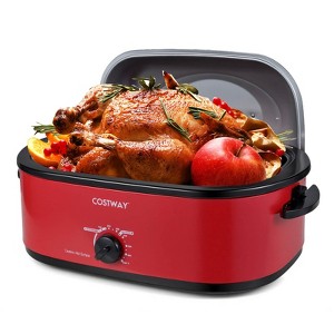 Costway 18 QT Electric Roaster Oven with Self-Basting Lid, Removable Pan & Rack, Defrost Black/Red - 1 of 1