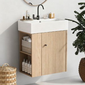 21.6 inch Modern Floating Bathroom Vanity with Ceramic Basin - Perfect for Small Bathrooms, Left side storage - 1 of 4