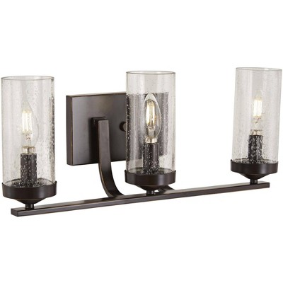 Minka Lavery Industrial Wall Light Downtown Bronze Hardwired 20 1/4" 3-Light Fixture Clear Seeded Glass Shade for Bathroom Vanity