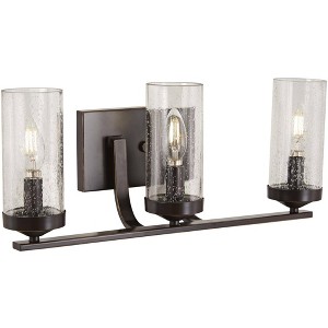 Minka Lavery Industrial Wall Light Downtown Bronze Hardwired 20 1/4" 3-Light Fixture Clear Seeded Glass Shade for Bathroom Vanity - 1 of 3