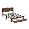 TiramisuBest Full Size Metal Platform Bed Frame with Wooden Headboard and with Footboard USB - Black Brown MDF+Metal Design - 3 of 4