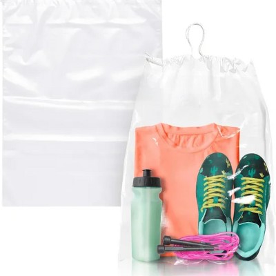 Transparent Drawstring Travel Shoe Bags, 12 x 16 Inch, 100 Pack, Waterproof and Dustproof, with Double Cotton Drawstring