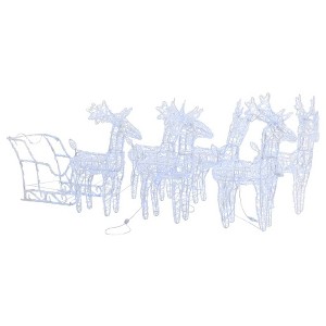 vidaXL Christmas Decoration Lighted Reindeer and Sleigh with LEDs Acrylic - Cold White 16.9" x 4.3" x 21.7" (6 pcs) - 1 of 4