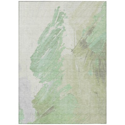 Artichoke Green Ivory And Gray Abstract Washable Indoor Outdoor Area Rug